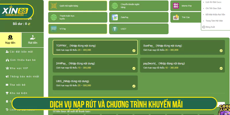 Dịch vụ nạp rút và chương trình khuyến mãi