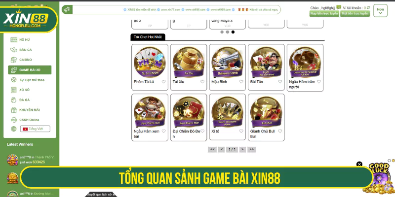 Tổng quan sảnh game bài XIN88